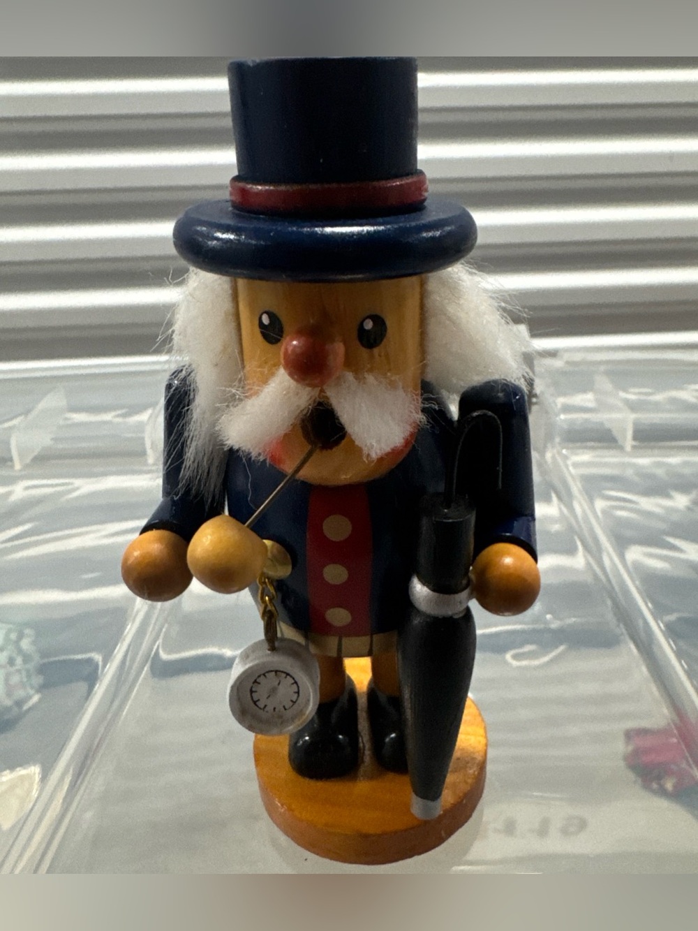 Hand-Painted Wooden smoker distinguished Gentleman in Navy and Gold German